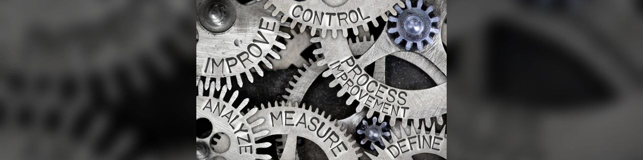 Gears that read Measure, Control, Improve, Analyze, and Process Improvement 