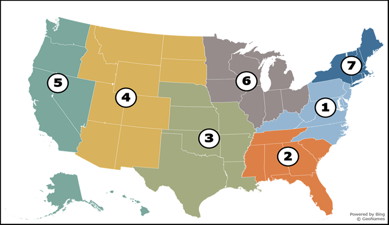 NNLM Regions | US Map with Region Numbers